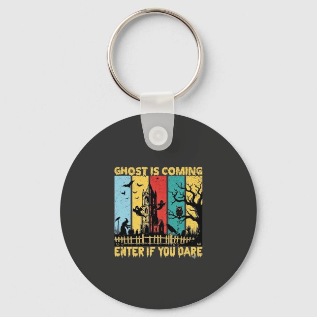 Ghost Is Coming Halloween Haunted House Witch Owl_ Keychain (Front)