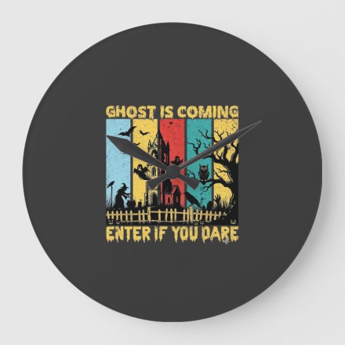 Ghost Is Coming Halloween Haunted House Witch Owl_ Large Clock