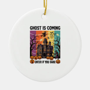 Ghost Is Coming Halloween Haunted House Witch Pump Ceramic Ornament