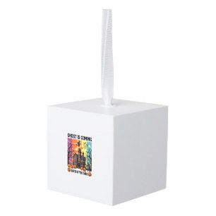 Ghost Is Coming Halloween Haunted House Witch Pump Cube Ornament