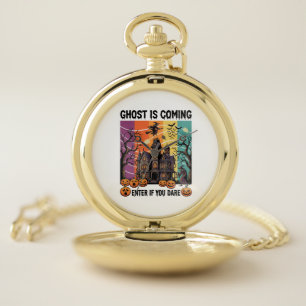 Ghost Is Coming Halloween Haunted House Witch Pump Pocket Watch