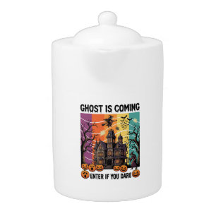 Ghost Is Coming Halloween Haunted House Witch Pump Teapot
