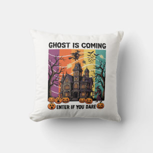 Ghost Is Coming Halloween Haunted House Witch Pump Throw Pillow