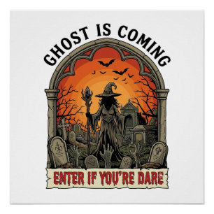 Ghost Is Coming Witch Graveyard Zombie Hands Hallo Poster