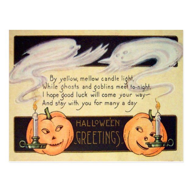 Ghost Jack O Lantern Candles Vintage Halloween Postcard