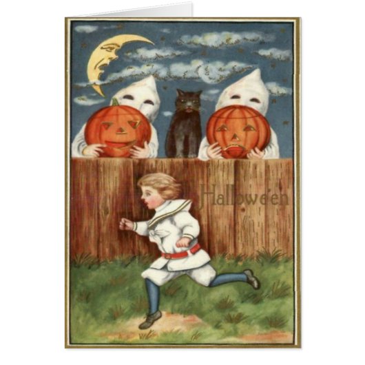 Ghost Jack O' Lantern Children Black Cat Cards (Front)