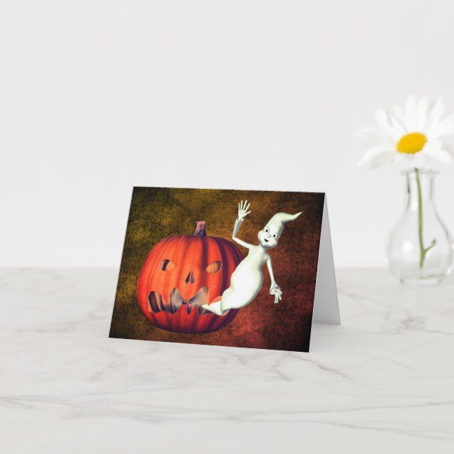 Ghost Jack O Lantern Cute Halloween Note Card (Small Plant)