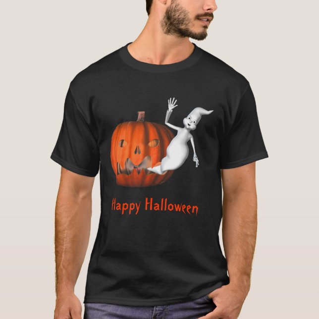 Ghost Jack O Lantern Funny Halloween T-Shirt (Front)