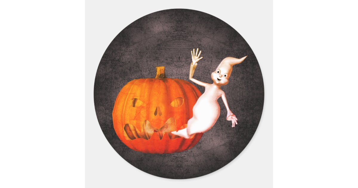 Ghost Jack O Lantern Halloween Funny Classic Round Sticker | Zazzle