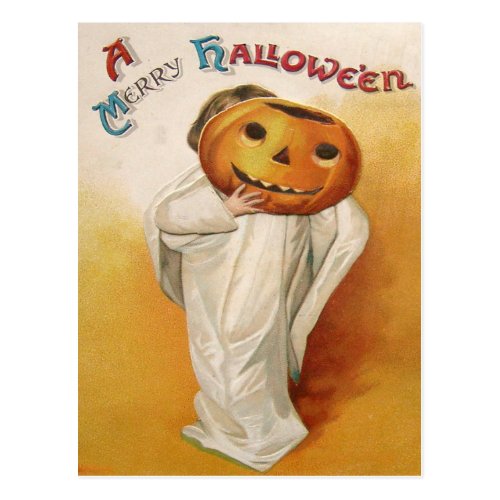 Ghost Jack O Lantern Pumpkin Child Postcard