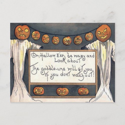 Ghost Jack O Lantern Pumpkin Scarecrow Postcard