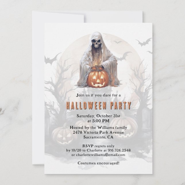 Ghost Jack-O-Lantern Spooky Halloween Party Invitation (Front)