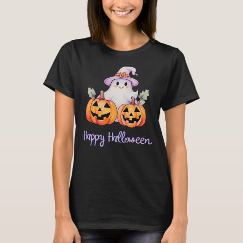 Ghost Jack_O Lanterns Black Happy Halloween T_Shirt