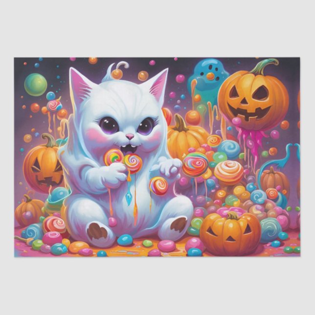 Ghost Kitten Pumpkin Halloween Candy Tissue Paper (Front)