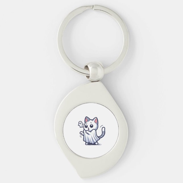 Ghost Kitty Halloween Costume Keychain (Front)