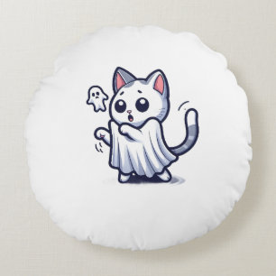 Ghost Kitty Halloween Costume Round Pillow