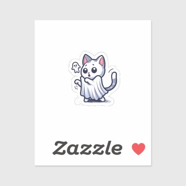 Ghost Kitty Halloween Costume Sticker (Sheet)