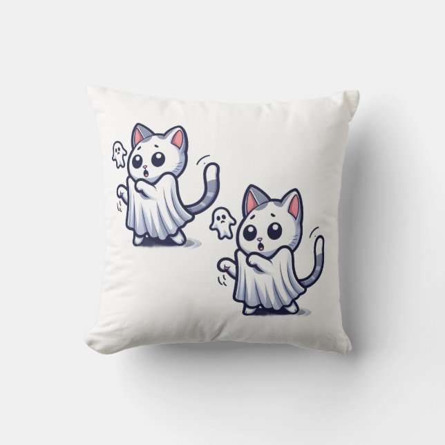 Ghost Kitty Halloween Costume Throw Pillow (Front)