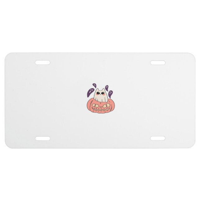 Ghost Kitty in a pumpkin Classic T-Shirt License Plate (Front)