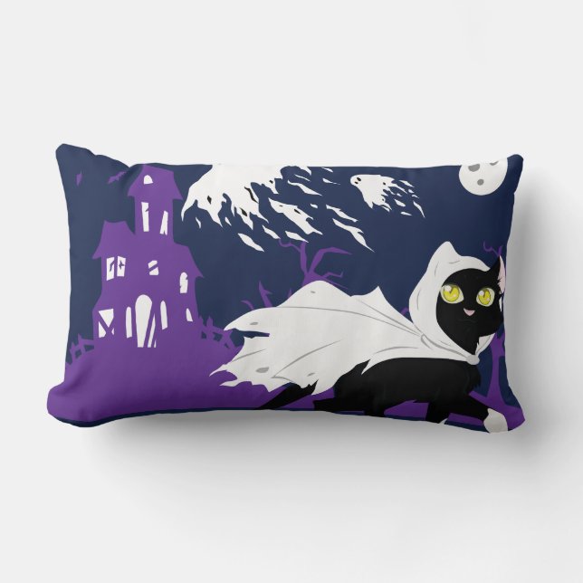 Ghost Kitty Lumbar Pillow (Front)