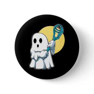 Ghost Lacrosse Player Lazy Halloween Costume Cute  Button