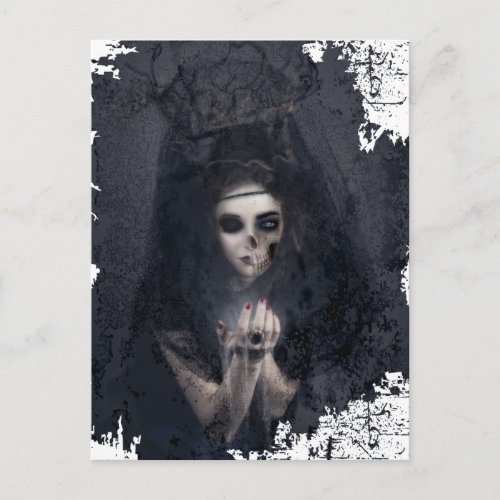 Ghost Lady Haunting Skull Skeleton Postcard