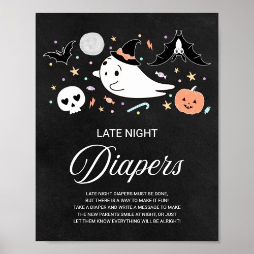 Ghost Late Night Diapers Baby Shower Game Sign