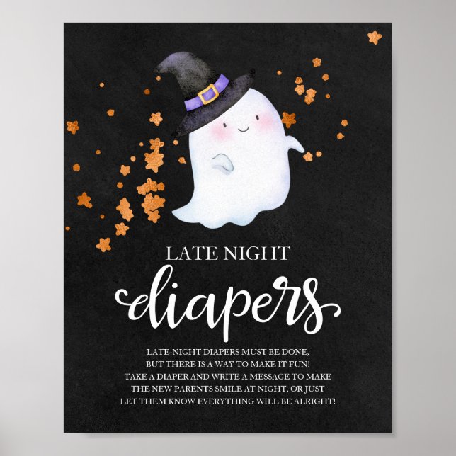 Ghost Late Night Diapers Baby Shower Game Sign (Front)
