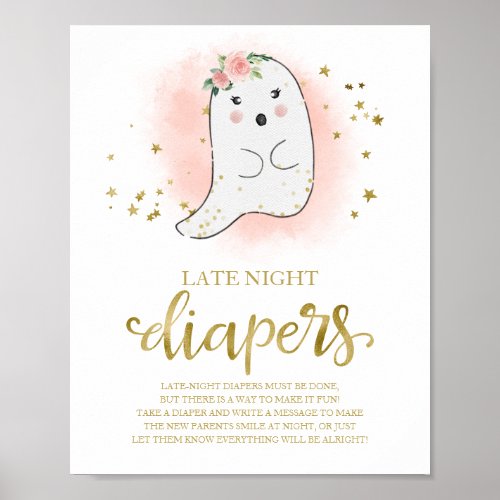 Ghost Late Night Diapers Baby Shower Game Sign