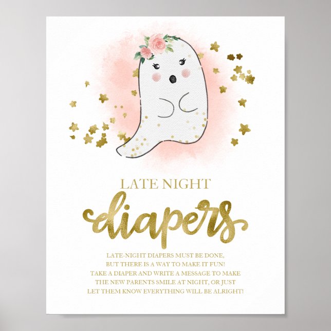 Ghost Late Night Diapers Baby Shower Game Sign (Front)