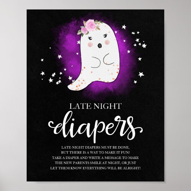 Ghost Late Night Diapers Baby Shower Game Sign (Front)