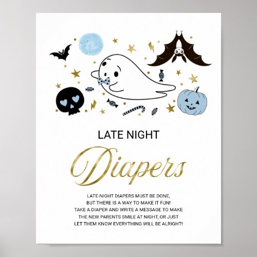 Ghost Late Night Diapers Baby Shower Game Sign