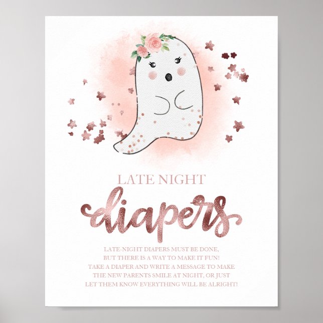 Ghost Late Night Diapers Baby Shower Game Sign (Front)