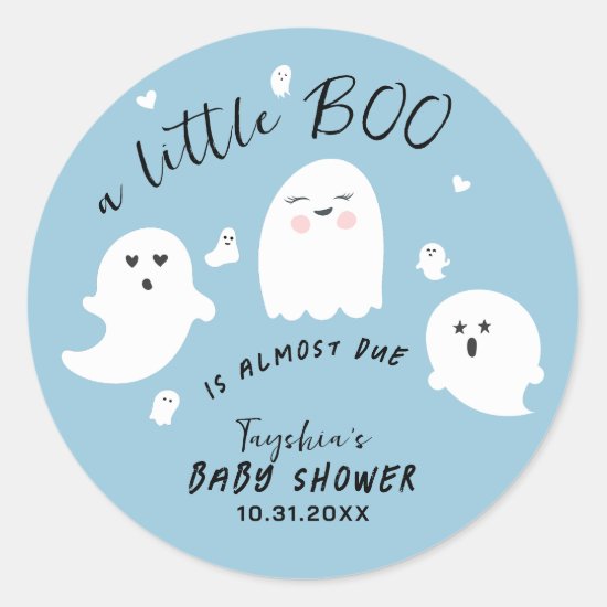 Ghost Little Boo Boy Halloween Baby Shower Classic Round Sticker