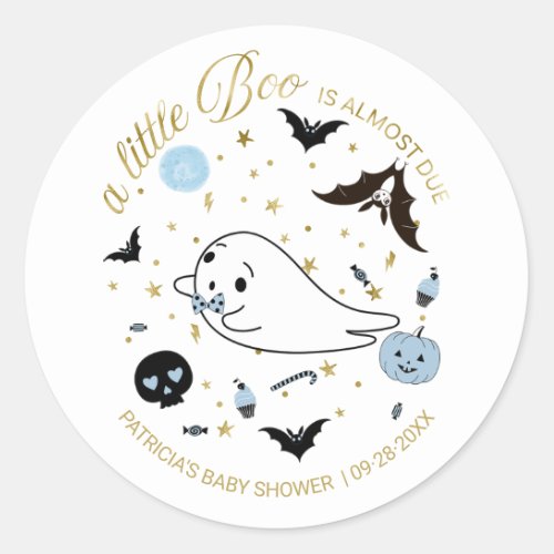 Ghost Little Boo Halloween Boy Baby Shower Classic Round Sticker