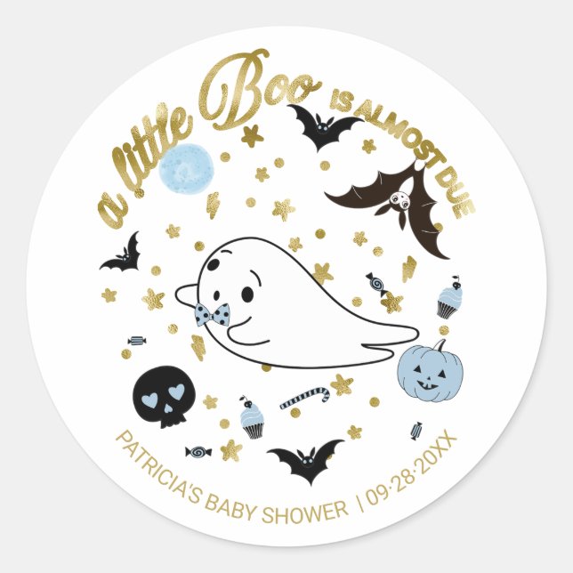 Ghost Little Boo Halloween Boy Baby Shower Classic Round Sticker (Front)