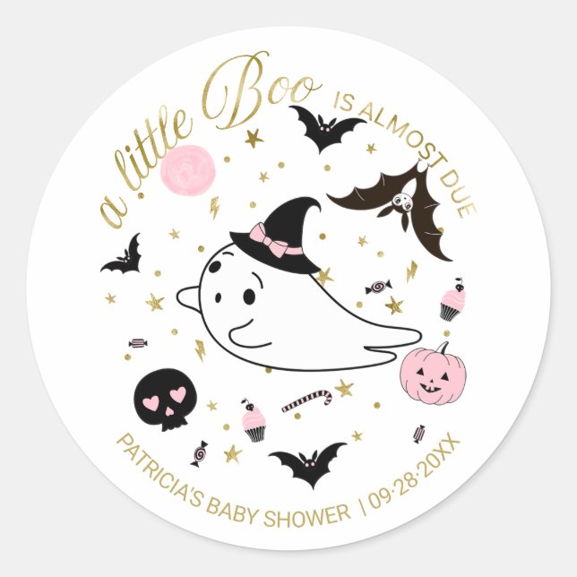 Ghost Little Boo Halloween Girl Baby Shower Classic Round Sticker (Front)