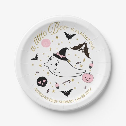 Ghost Little Boo Halloween Girl Baby Shower Paper Plates