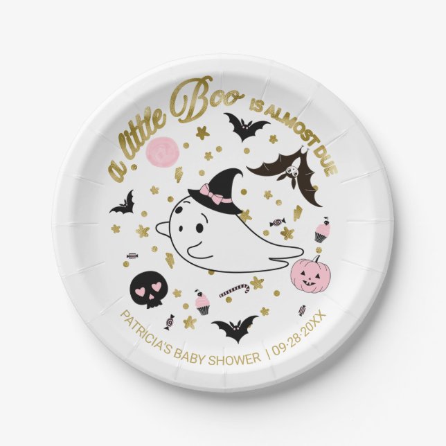 Ghost Little Boo Halloween Girl Baby Shower Paper Plates (Front)