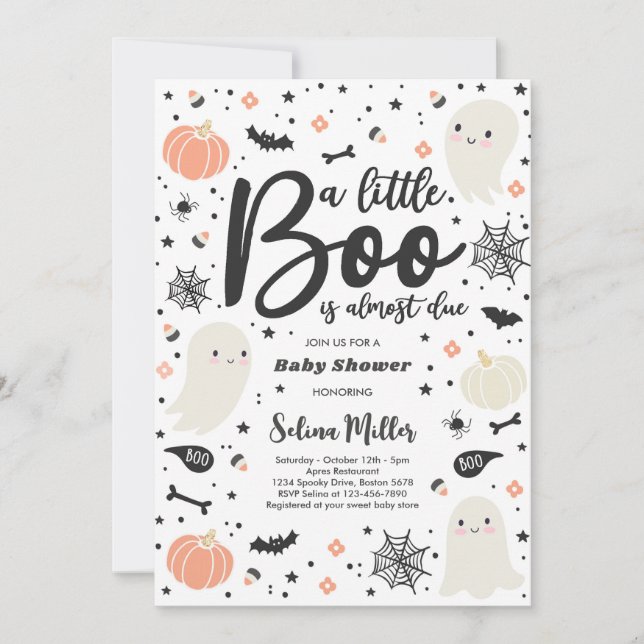 Ghost Little Boo Is Due Halloween Baby Shower Invitation (Front)
