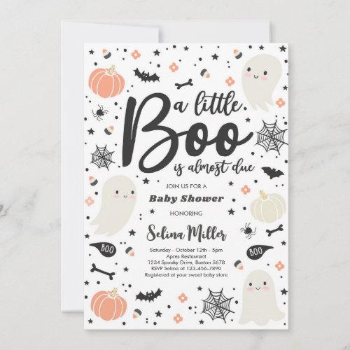 Ghost Little Boo Is Due Halloween Baby Shower Invitation