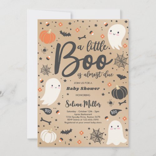 Ghost Little Boo Is Due Halloween Baby Shower Invitation