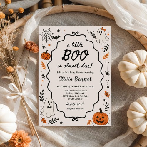 Ghost Little Boo Is Due Halloween Baby Shower Invitation