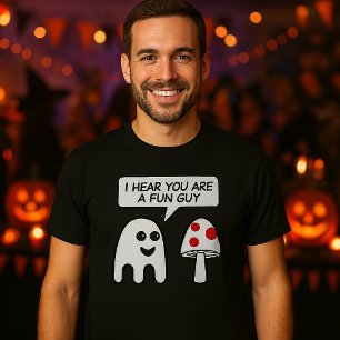Ghost Meets Mushroom "Fun Guy" Funny Halloween T-Shirt
