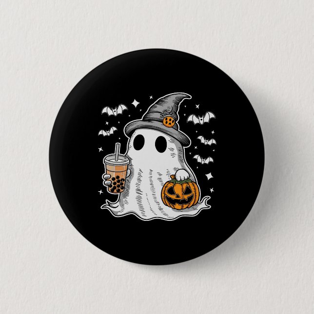 Ghost Milktea Ghost Drinking Bubble Tea  Button (Front)