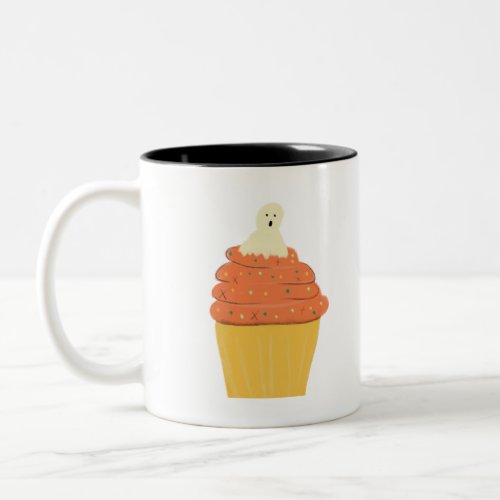 Ghost Modern Pumpkin Frosting Cupcake Halloween Two_Tone Coffee Mug