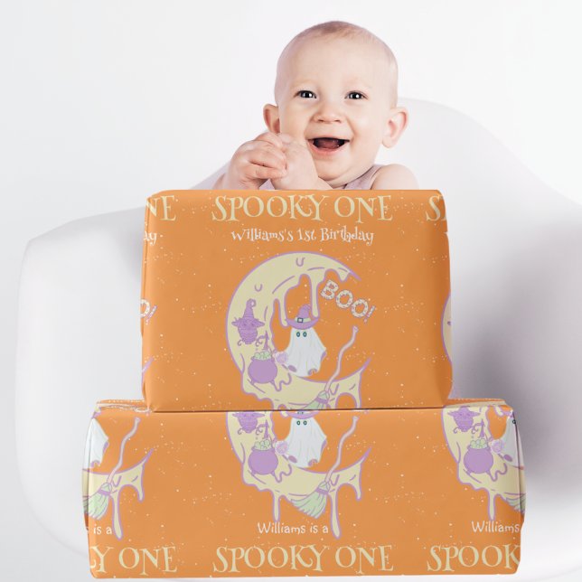 Ghost Moon Boo Spooky One Halloween 1st Birthday Wrapping Paper (Creator Uploaded)