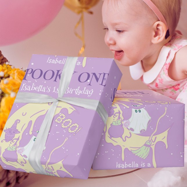 Ghost Moon Boo Spooky Scary One Halloween Birthday Wrapping Paper (Creator Uploaded)