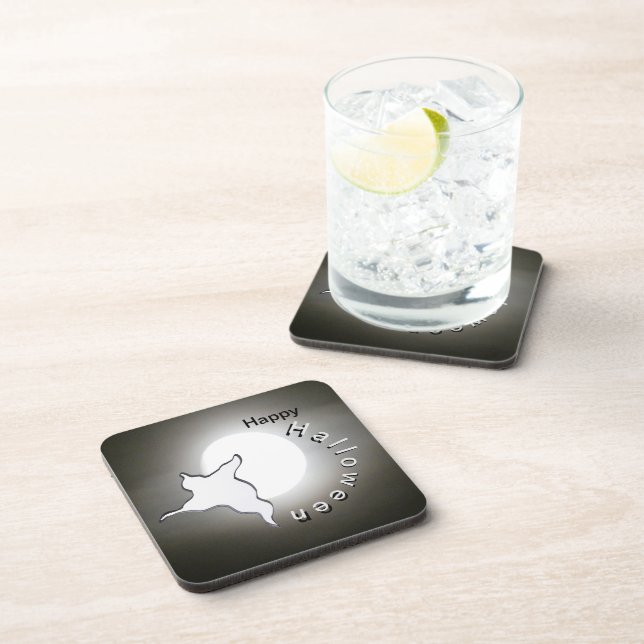 Ghost & Moon Cust. Happy Halloween Coaster (Right Side)