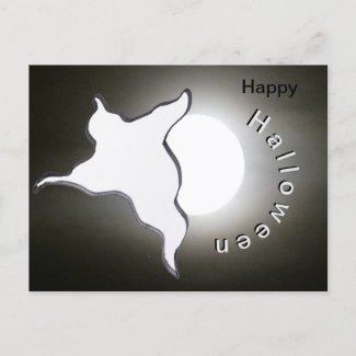 Ghost & Moon Cust. Happy Halloween Postcard